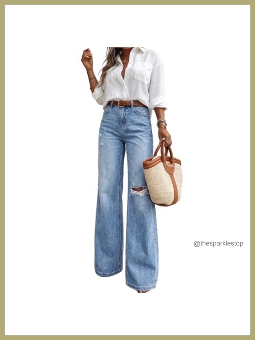 Women's High Waist Ripped Bell Bottom Flare Jeans Light Stretch Denim Pants